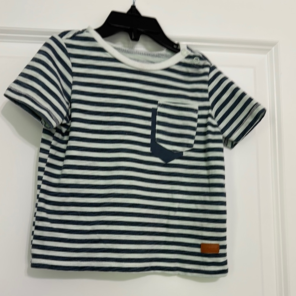 7 For All Mankind Blue and White Short Sleeve Tee